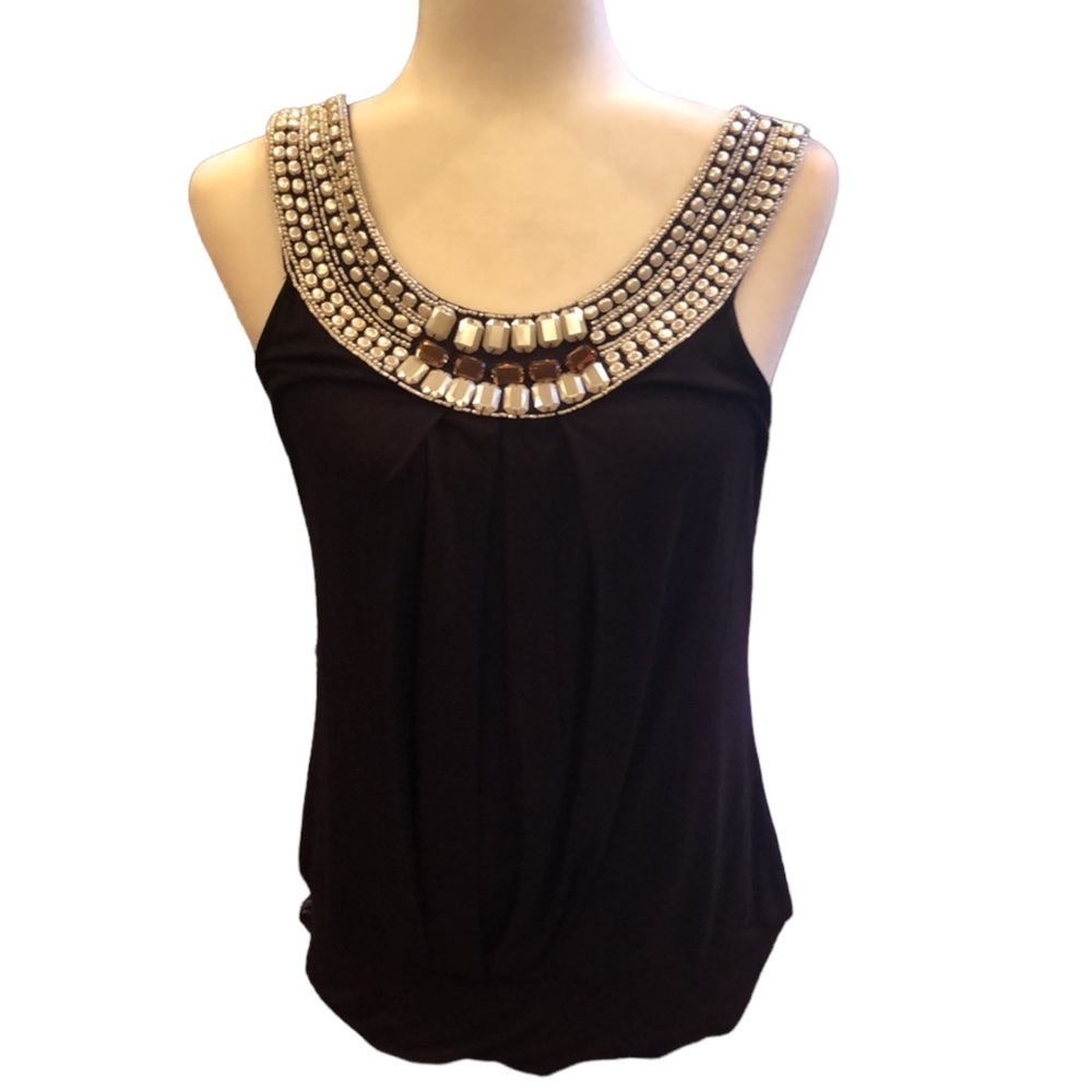 Alfani Black Embellished Sleeveless Top Flowy Pleated Front Women’s Size Small